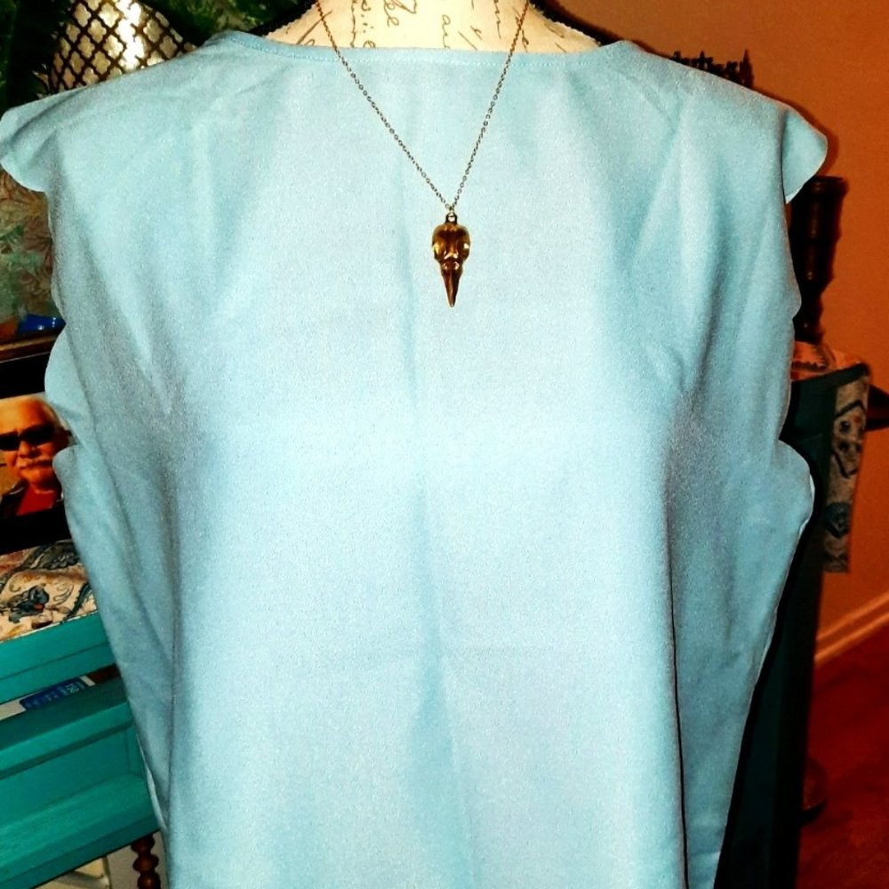 Baby Blue Scalloped Sleeved Blouse